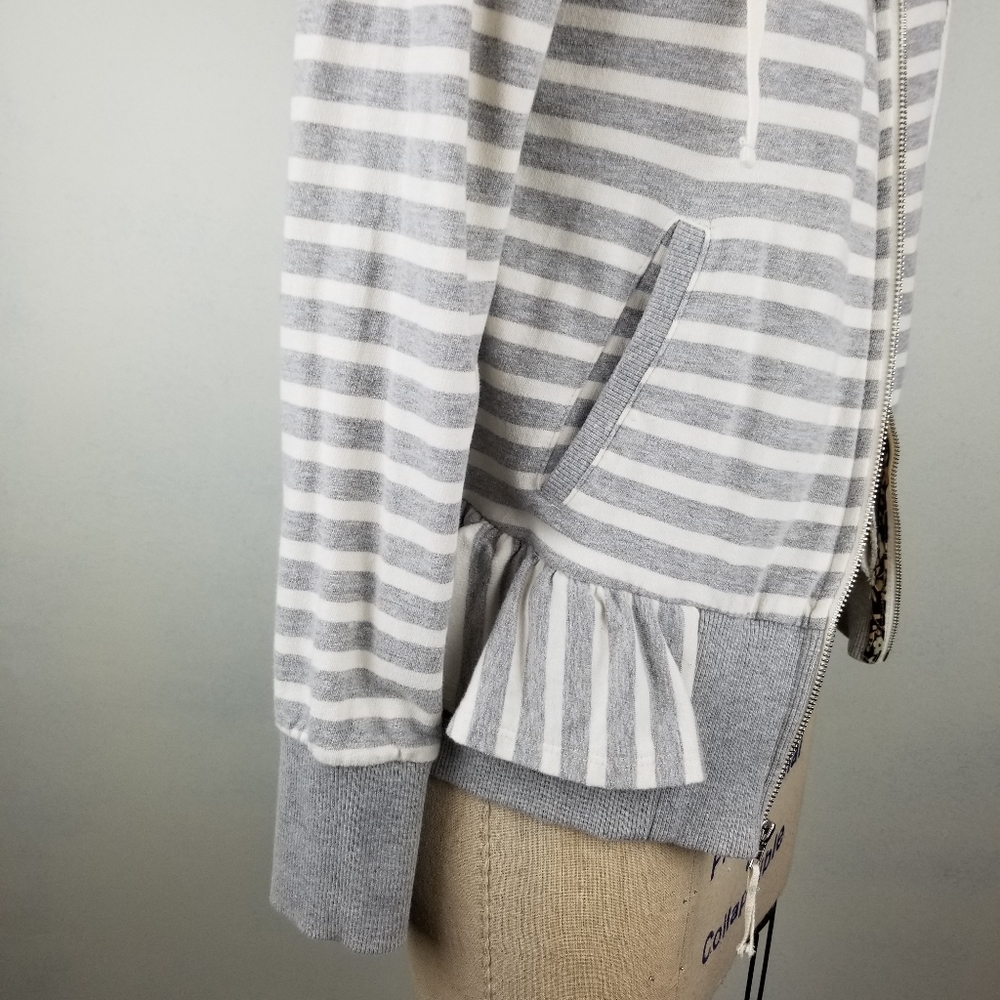 Anthropologie Saturday Sunday Striped Peplum Hoodie, Grey and White, Sz Med - Picture 6 of 8